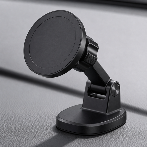 MagSafe-compatible magnetic car phone mount holding a phone for GPS navigation on a clean dashboard